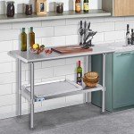 Profeeshaw Stainless Steel Prep Table 72x24 Inch NSF Commercial Work Table with Undershelf Heavy Duty Table for Kitchen Restaurant Home Hotel