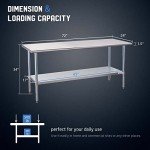 Profeeshaw Stainless Steel Prep Table 72x24 Inch NSF Commercial Work Table with Undershelf Heavy Duty Table for Kitchen Restaurant Home Hotel