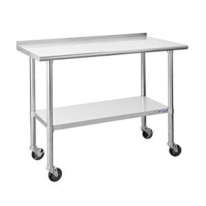 HALLY Stainless Steel Table for Prep & Work 24 x 48 Inches with Caster Wheels, NSF Commercial Heavy Duty Table with Undershelf and Backsplash for Restaurant, Home and Hotel
