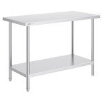 VEVOR Stainless Steel Prep Table, 24 x 48 x 34 Inch, 800 lbs Load Capacity, Heavy Duty Metal Worktable with 3 Adjustable Height Levels, Commercial Workstation for Kitchen Garage Restaurant Backyard