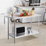 VEVOR Stainless Steel Prep Table, 24 x 48 x 34 Inch, 800 lbs Load Capacity, Heavy Duty Metal Worktable with 3 Adjustable Height Levels, Commercial Workstation for Kitchen Garage Restaurant Backyard
