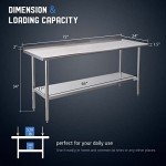 Profeeshaw Stainless Steel Prep Table NSF Commercial Work Table with Backsplash and Undershelf for Kitchen Restaurant 24x72 Inch