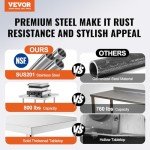VEVOR Stainless Steel Prep Table, 24 x 48 x 34 Inch, 800 lbs Load Capacity, Heavy Duty Metal Worktable with 3 Adjustable Height Levels, Commercial Workstation for Kitchen Garage Restaurant Backyard