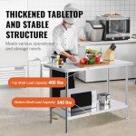 VEVOR Stainless Steel Prep Table, 24 x 48 x 34 Inch, 800 lbs Load Capacity, Heavy Duty Metal Worktable with 3 Adjustable Height Levels, Commercial Workstation for Kitchen Garage Restaurant Backyard