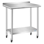 PIUMACU Stainless Steel Table with Wheels 30 x 18 Inch w/Backsplash, Commercial Stainless Steel Prep Table, NSF Stainless Steel Metal Table for Home Kitchen Restaurant Outdoor