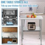 VEVOR Stainless Steel Prep Table, 30 x 30 x 36 Inch, 800lbs Load Capacity Heavy Duty Metal Worktable with Adjustable Undershelf & Feet, Commercial Workstation for Kitchen Garage Restaurant Backyard