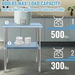 VEVOR Stainless Steel Prep Table, 30 x 30 x 36 Inch, 800lbs Load Capacity Heavy Duty Metal Worktable with Adjustable Undershelf & Feet, Commercial Workstation for Kitchen Garage Restaurant Backyard