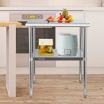 VEVOR Stainless Steel Prep Table, 30 x 30 x 36 Inch, 800lbs Load Capacity Heavy Duty Metal Worktable with Adjustable Undershelf & Feet, Commercial Workstation for Kitchen Garage Restaurant Backyard