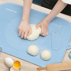 Parmedu Large Silicone Baking Mat: 26*18in Pastry Mat Non-stick Thick Dough Kneading Mat with Pastry Scraper & Storage Belt & Anti-spill Edge, Heatresistant Magnetic Countertop Mat Silicone Bread Mat