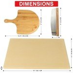 15 x 12 Inch Rectangular Cordierite Pizza Stone for Grill and Oven, with Wooden Peel and Cutter - Deluxe