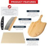15 x 12 Inch Rectangular Cordierite Pizza Stone for Grill and Oven, with Wooden Peel and Cutter - Deluxe