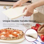 ROCKSHEAT Pizza Stone, Rectangular 12" x 11" x 0.47" Pizza Stones for Oven Grill BBQ, Heavy Duty Cordierite Baking Stone for Pizza & Bread & Cookies, Innovative Unique 2 Handles Cooking Stone