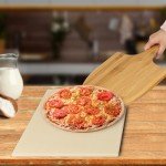 15 x 12 Inch Rectangular Cordierite Pizza Stone for Grill and Oven, with Wooden Peel and Cutter - Deluxe