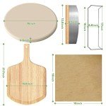 5 PCS Large Pizza Stone Set,Heavy Duty 16" Pizza Stone for Oven and Grill with Handle Rack,Pizza Peel(OAK), Pizza Cutter Rocker & Cooking Paper,Large Baking Stone for Pizza, Bread