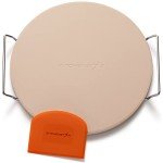 12" Pizza Stone for Oven & Grill with Handles - Natural Cordierite Baking Stone Set with SS Rack & Plastic Scraper (1500 °F Resistant, Round, Small)