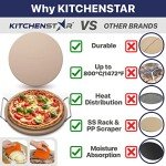 12" Pizza Stone for Oven & Grill with Handles - Natural Cordierite Baking Stone Set with SS Rack & Plastic Scraper (1500 °F Resistant, Round, Small)