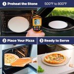 12" Pizza Stone for Oven & Grill with Handles - Natural Cordierite Baking Stone Set with SS Rack & Plastic Scraper (1500 °F Resistant, Round, Small)