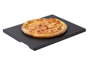 ROCKSHEAT Pizza Stone, 15" x 12" x 0.63" Rectangular Pizza Stones for Oven Grill BBQ, Cordierite & Ceramic Coating Baking Stone for Pizza & Bread, Innovative Built-in 2 Handles Grilling Stone (Black)