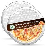 Kevenal Crisp Crust Pizza-Screen, 100% Aluminum Pizza Pan Seamless Rim, Restaurant-Grade Oven-Safe Rust-Free, 14 Inches, Pack of 2