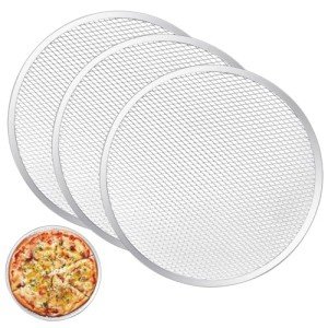 Boocalny 3 Pack Pizza Screen, 12 Inch Pizza Baking Screen, Aluminum Alloy Restaurant Grade Baking Screen for Oven, Round Pizza Crisper Tray, Pizza Mesh Baking Tray for Home Kitchen, BBQ, Seamless