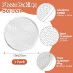 Boocalny 3 Pack Pizza Screen, 12 Inch Pizza Baking Screen, Aluminum Alloy Restaurant Grade Baking Screen for Oven, Round Pizza Crisper Tray, Pizza Mesh Baking Tray for Home Kitchen, BBQ, Seamless