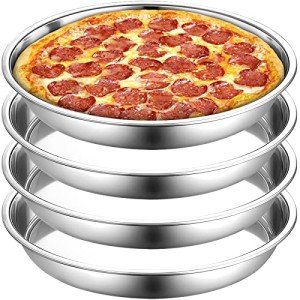 Elsjoy 4 Pack 13 Inch Stainless Steel Pizza Pan, Deep Round Baking Pan Large Pizza Baking Tray, Heavy-Duty Pizza Dish Non-Stick Baking Sheet for Oven, Dishwasher Safe