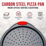 Pizza Tray – 2 Round with Silicone Handles – Carbon Steel Pizza Pan with Holes and Non-Stick Coating – PFOA PFOS and PTFE Free by Bakken