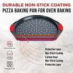 Pizza Tray – 2 Round with Silicone Handles – Carbon Steel Pizza Pan with Holes and Non-Stick Coating – PFOA PFOS and PTFE Free by Bakken