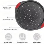 ZOEHROWS Pizza Pan for Oven (2 Pack) Round Pizza Pan with Holes - Non-Stick Carbon Steel Pizza Tray with Silicone Handles - for Cooking, Baking, and Grilling - Dishwasher Safe
