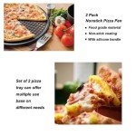ZOEHROWS Pizza Pan for Oven (2 Pack) Round Pizza Pan with Holes - Non-Stick Carbon Steel Pizza Tray with Silicone Handles - for Cooking, Baking, and Grilling - Dishwasher Safe