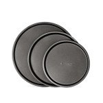 BAKKENMASTER Bakken Swiss Pizza Tray Set 3-Piece – Gray Coating, Non-Stick, Round Steel Pizza Pans - Dishwasher Safe, Premium Bakeware for Home Cooking