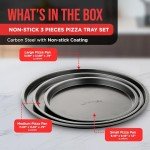 BAKKENMASTER Bakken Swiss Pizza Tray Set 3-Piece – Gray Coating, Non-Stick, Round Steel Pizza Pans - Dishwasher Safe, Premium Bakeware for Home Cooking
