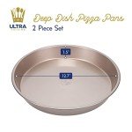 Ultra Cuisine 2 Piece Stone Deep Dish Pizza Pan Tortilla Pan - Detroit Style Pizza Pans - Carbon Steel Pizza Baking Pan - Cast Iron Pizza Pans Replacement - 12.7” x 1.5” Round Pizza Pans