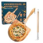 ILLIZONA Pizza Peel Turner Fork Set, Folding Acacia Wooden Pizza Paddle, Pizza Oven Accessory, Pizza Turner, Pizza Spinner, Pizza Making Kit for Kitchen & Pizza Making Accessories for Homemade Pizzas