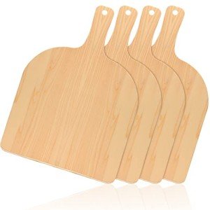 4 Pcs Wood Pizza Peel Wooden Pizza Paddle Natural Pizza Board with Handle Pizza Spatula Paddle Pizza Cutting Board for Restaurant Baking Homemade Pizza and Bread Cutting Fruit Vegetables Cheese