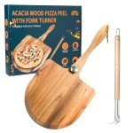 ILLIZONA Pizza Peel Turner Fork Set, Folding Acacia Wooden Pizza Paddle, Pizza Oven Accessory, Pizza Turner, Pizza Spinner, Pizza Making Kit for Kitchen & Pizza Making Accessories for Homemade Pizzas