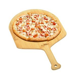 Mimiuo Natural Bamboo Pizza Peel - 12 Inch Wooden Pizza Spatula for Baking Homemade Pizza Bread and Cutting Fruit Vegs