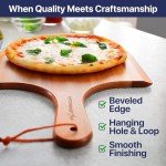 16" Wooden Pizza Peel by KitchenStar - Premium Acacia Wood Paddle Spatula for Oven, Large - Food Oil Processed Serving Board w Hanging Loop - Pizza Oven Accessories
