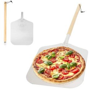 Chicago Brick Oven Pizza Peel 12" x 14", Pizza Paddle, 35.5" Long Aluminum Metal Pizza Peel with Detachable 21" long Wooden Handle, Pizza Turning Steel Spatula, Pizza Shovel