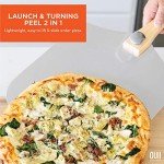 OUII Pizza Peel with Cutter - 12 x 14-inch Metal Turning Peel, 14'' Pizza Cutter with Blade Cover - Premium Pizza Spatula Paddle, Pizza Oven Accessories Compatible with Ooni, Blackstone, Gozney