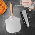Pizza Peel Aluminum Pizza Spatula - Lavit 12x14 Inch Pizza Pack Metal Peel with Wood Handle & Rocker Cutter, Pizza Paddle (Storage bag included), for Family Pizza Oven, Baking, Dough, Bread & Pastry