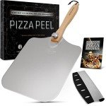 KITCHUS MOON Pizza Peel 12 inch - 12” x 14” Aluminum Metal Pizza Peel with 14 inch Stainless Steel Pizza Cutter Rocker, Pizza Paddle with Folding Handle