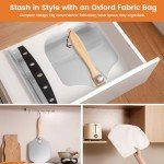 Pizza Peel Aluminum Pizza Spatula - Lavit 12x14 Inch Pizza Pack Metal Peel with Wood Handle & Rocker Cutter, Pizza Paddle (Storage bag included), for Family Pizza Oven, Baking, Dough, Bread & Pastry