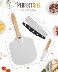 KLYRO Pizza Peel Aluminum Pizza Spatula Set, 12 x 14 Inch Metal Pizza Paddle with Foldable Wooden Handle, Pizza Rocker Cutter, Pizza Server, Pizza Oven Accessories for Baking Homemade Pizza Bread