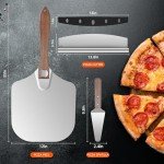 Pizza Peel Aluminum Pizza Spatula,12x 14" Metal Pizza Paddle with Foldable Wooden Handle,Pizza Rocker Cutter,Pizza Server,for Pizza Oven(Gift-Ready)