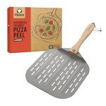 Chef Pomodoro Perforated Aluminum Metal Pizza Peel with Foldable Wood Handle for Easy Storage, Premium Pizza Paddle with Holes for Baking Homemade Pizza and Artisan Breads (12 inch)