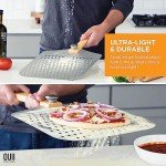 OUII Perforated Pizza Peel 12 x 14 Inch. Paddle Spatula with Foldable Handle - Pizza Cutter Rocker 14'' Blade. Pizza Stone Oven Accessories and Chopper Knife Tools