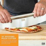 OUII Perforated Pizza Peel 12 x 14 Inch. Paddle Spatula with Foldable Handle - Pizza Cutter Rocker 14'' Blade. Pizza Stone Oven Accessories and Chopper Knife Tools