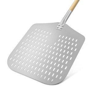 G.a HOMEFAVOR Perforated Pizza Peel,Long Wooden Handle Pizza Paddle,Professional Nonstick Aluminum Metal Pizza Peel,Lightweight Pizza Peel for Pizza Oven Accessories-ilver,12x13 Inch