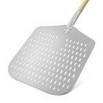 G.a HOMEFAVOR Perforated Pizza Peel,Long Wooden Handle Pizza Paddle,Professional Nonstick Aluminum Metal Pizza Peel,Lightweight Pizza Peel for Pizza Oven Accessories-ilver,12x13 Inch